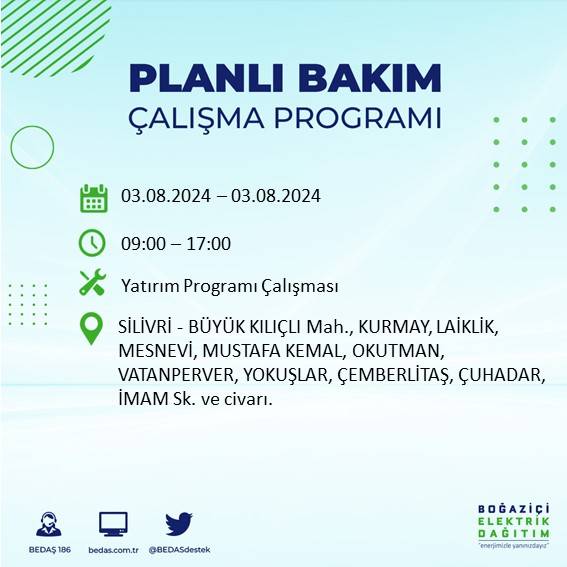 BEDAŞ paylaştı: İstanbul'da 3 Ağustos Cumartesi günü elektrik kesintisi yaşanacak ilçeler 35