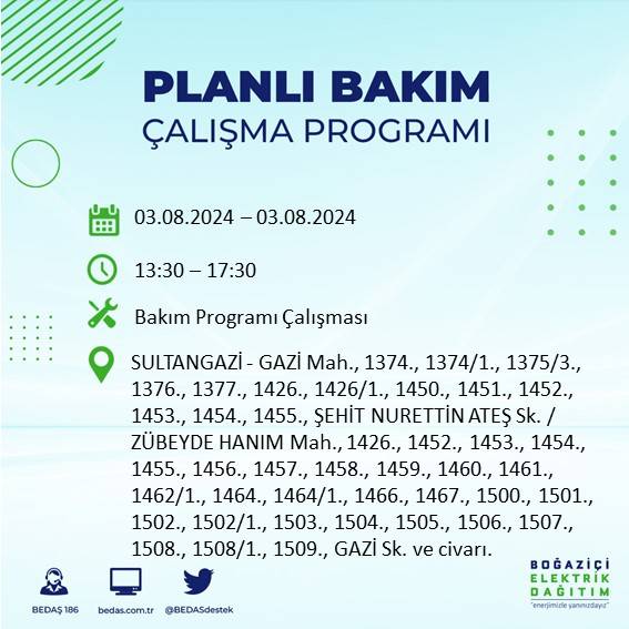 BEDAŞ paylaştı: İstanbul'da 3 Ağustos Cumartesi günü elektrik kesintisi yaşanacak ilçeler 34