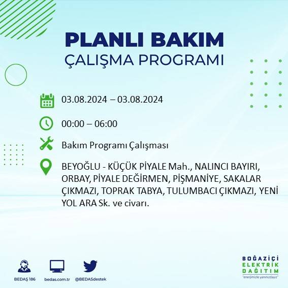 BEDAŞ paylaştı: İstanbul'da 3 Ağustos Cumartesi günü elektrik kesintisi yaşanacak ilçeler 8