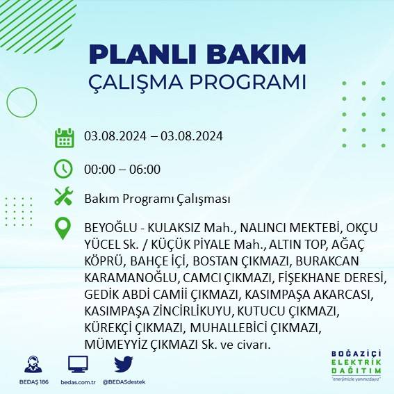 BEDAŞ paylaştı: İstanbul'da 3 Ağustos Cumartesi günü elektrik kesintisi yaşanacak ilçeler 7