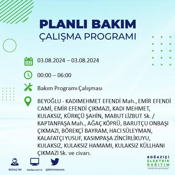 BEDAŞ paylaştı: İstanbul'da 3 Ağustos Cumartesi günü elektrik kesintisi yaşanacak ilçeler 5