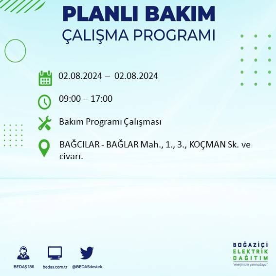 BEDAŞ açıkladı: İstanbul'da yarın elektrik kesintisi yaşanacak ilçeler 4