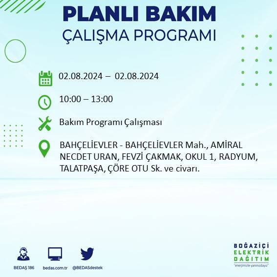 BEDAŞ açıkladı: İstanbul'da yarın elektrik kesintisi yaşanacak ilçeler 10