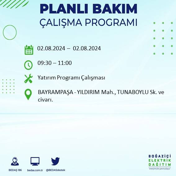 BEDAŞ açıkladı: İstanbul'da yarın elektrik kesintisi yaşanacak ilçeler 15