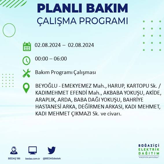 BEDAŞ açıkladı: İstanbul'da yarın elektrik kesintisi yaşanacak ilçeler 19