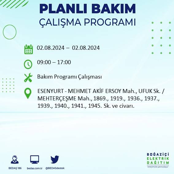 BEDAŞ açıkladı: İstanbul'da yarın elektrik kesintisi yaşanacak ilçeler 28