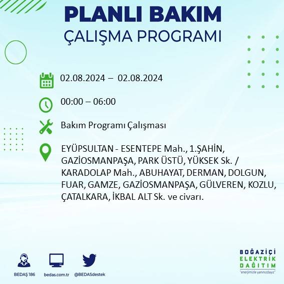 BEDAŞ açıkladı: İstanbul'da yarın elektrik kesintisi yaşanacak ilçeler 29