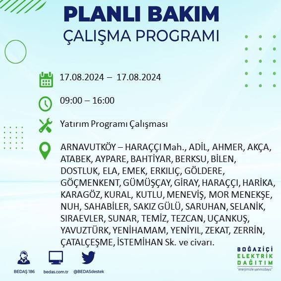 BEDAŞ: İstanbul'da yarın elektrik kesintisi yaşanacak ilçeler 1