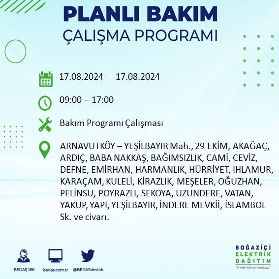 BEDAŞ: İstanbul'da yarın elektrik kesintisi yaşanacak ilçeler 3