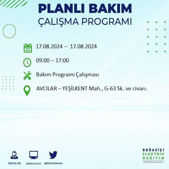 BEDAŞ: İstanbul'da yarın elektrik kesintisi yaşanacak ilçeler 6