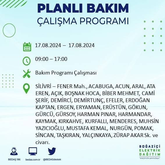 BEDAŞ: İstanbul'da yarın elektrik kesintisi yaşanacak ilçeler 36