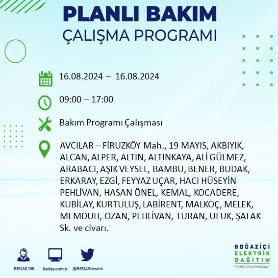 BEDAŞ duyurdu: İstanbul'da yarın elektrik kesintisi yaşanacak ilçeler 1