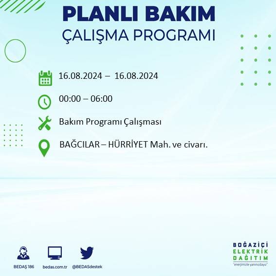 BEDAŞ duyurdu: İstanbul'da yarın elektrik kesintisi yaşanacak ilçeler 8