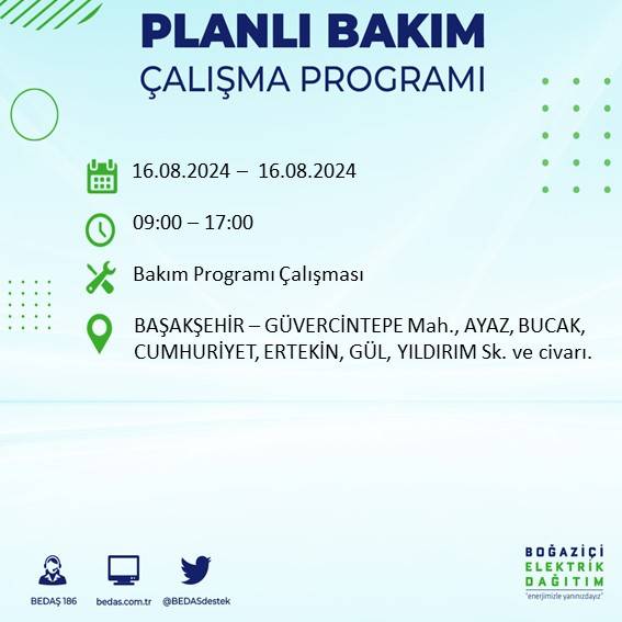 BEDAŞ duyurdu: İstanbul'da yarın elektrik kesintisi yaşanacak ilçeler 11