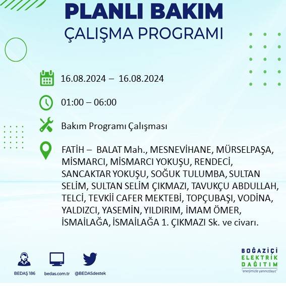 BEDAŞ duyurdu: İstanbul'da yarın elektrik kesintisi yaşanacak ilçeler 28