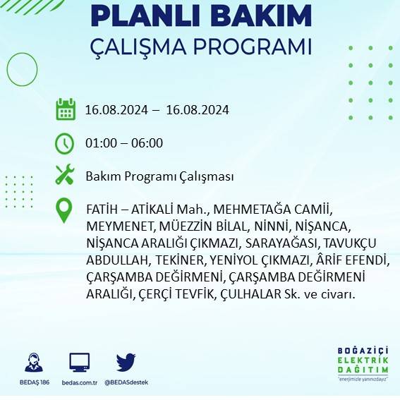 BEDAŞ duyurdu: İstanbul'da yarın elektrik kesintisi yaşanacak ilçeler 26