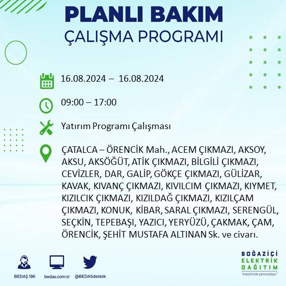 BEDAŞ duyurdu: İstanbul'da yarın elektrik kesintisi yaşanacak ilçeler 19