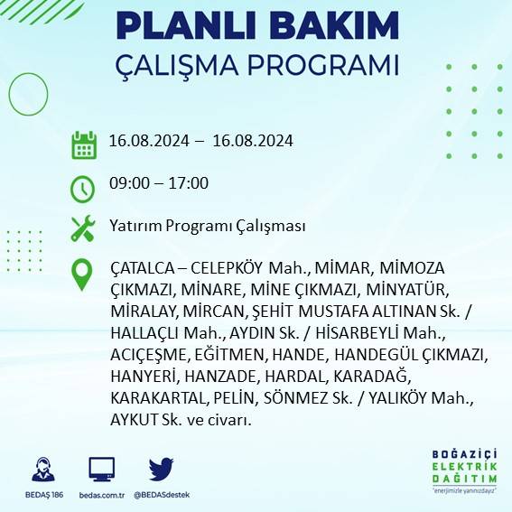 BEDAŞ duyurdu: İstanbul'da yarın elektrik kesintisi yaşanacak ilçeler 18