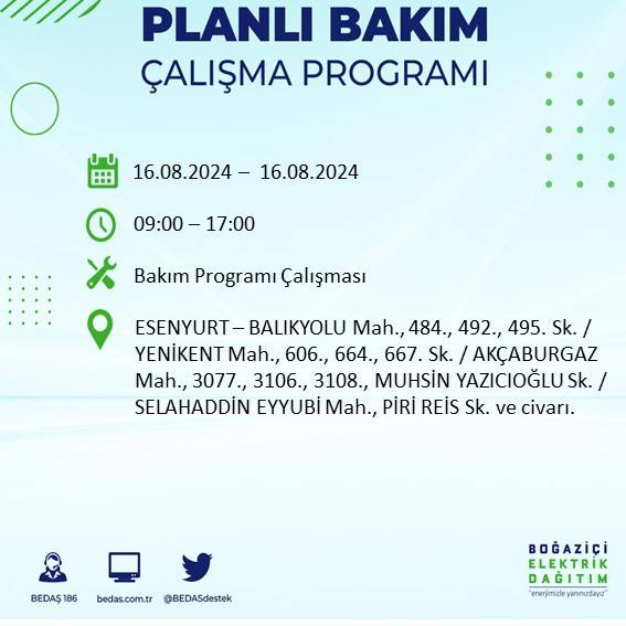 BEDAŞ duyurdu: İstanbul'da yarın elektrik kesintisi yaşanacak ilçeler 21