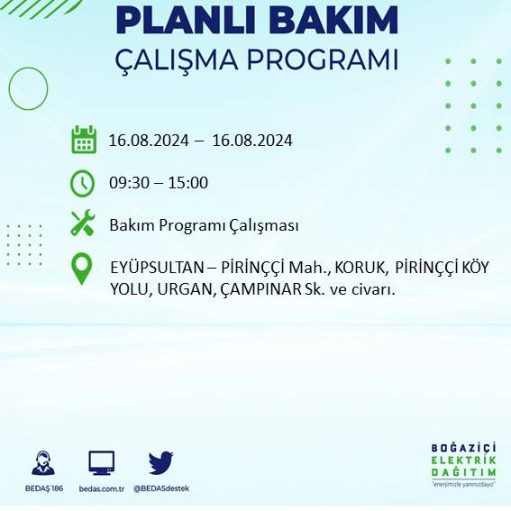 BEDAŞ duyurdu: İstanbul'da yarın elektrik kesintisi yaşanacak ilçeler 24