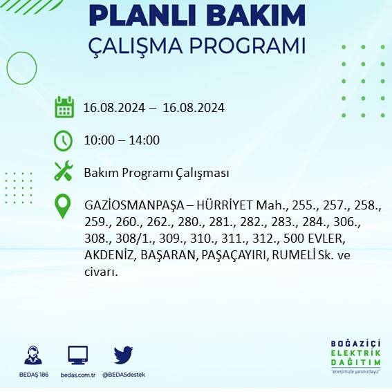 BEDAŞ duyurdu: İstanbul'da yarın elektrik kesintisi yaşanacak ilçeler 34