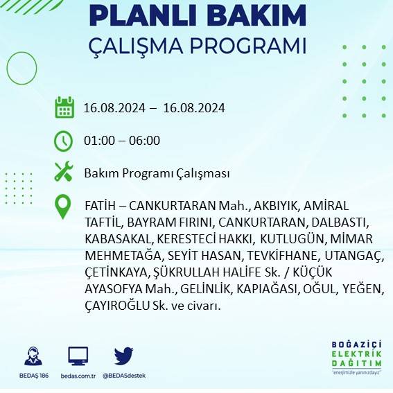 BEDAŞ duyurdu: İstanbul'da yarın elektrik kesintisi yaşanacak ilçeler 30