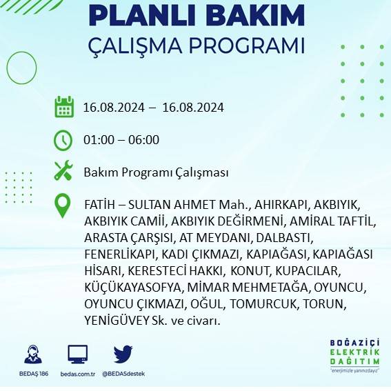 BEDAŞ duyurdu: İstanbul'da yarın elektrik kesintisi yaşanacak ilçeler 31