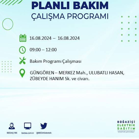 BEDAŞ duyurdu: İstanbul'da yarın elektrik kesintisi yaşanacak ilçeler 38