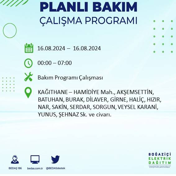 BEDAŞ duyurdu: İstanbul'da yarın elektrik kesintisi yaşanacak ilçeler 41