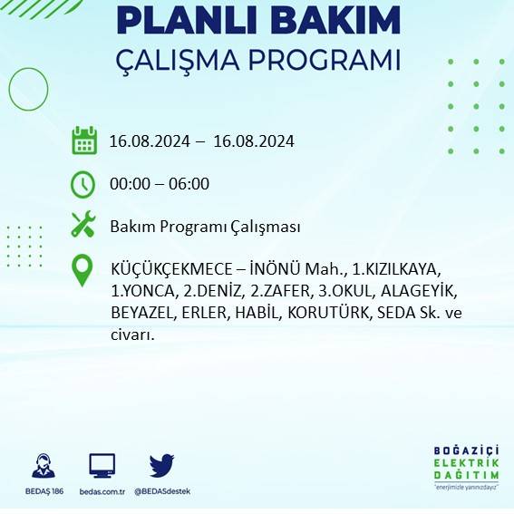 BEDAŞ duyurdu: İstanbul'da yarın elektrik kesintisi yaşanacak ilçeler 42