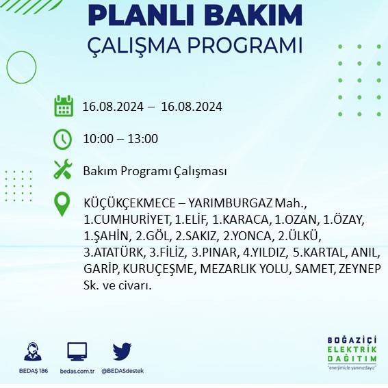 BEDAŞ duyurdu: İstanbul'da yarın elektrik kesintisi yaşanacak ilçeler 43