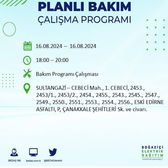 BEDAŞ duyurdu: İstanbul'da yarın elektrik kesintisi yaşanacak ilçeler 52