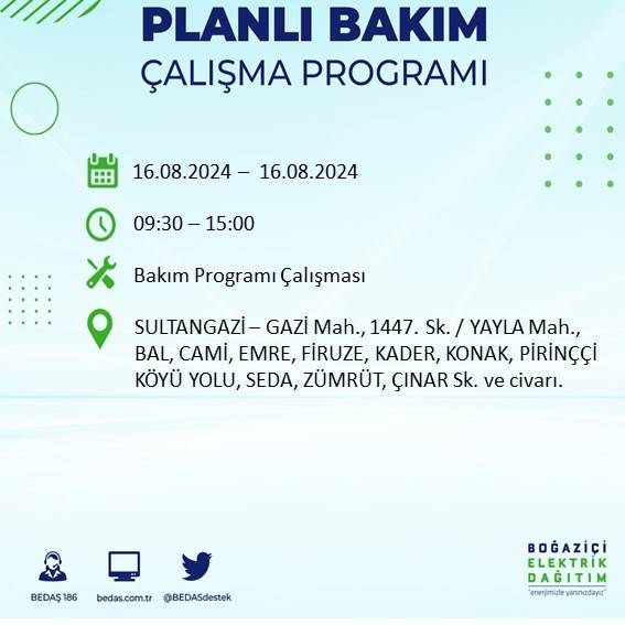 BEDAŞ duyurdu: İstanbul'da yarın elektrik kesintisi yaşanacak ilçeler 51