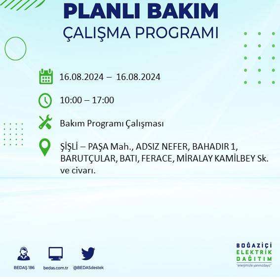 BEDAŞ duyurdu: İstanbul'da yarın elektrik kesintisi yaşanacak ilçeler 53