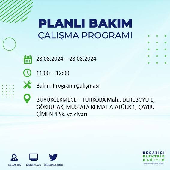 BEDAŞ açıkladı: İstanbul'da yarın elektrik kesintisi yaşanacak ilçeler 24