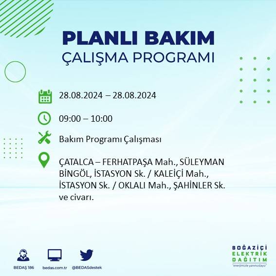 BEDAŞ açıkladı: İstanbul'da yarın elektrik kesintisi yaşanacak ilçeler 29