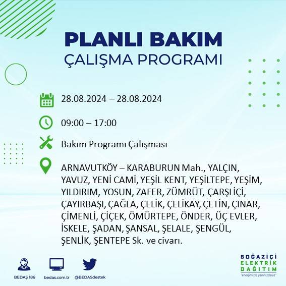 BEDAŞ açıkladı: İstanbul'da yarın elektrik kesintisi yaşanacak ilçeler 7