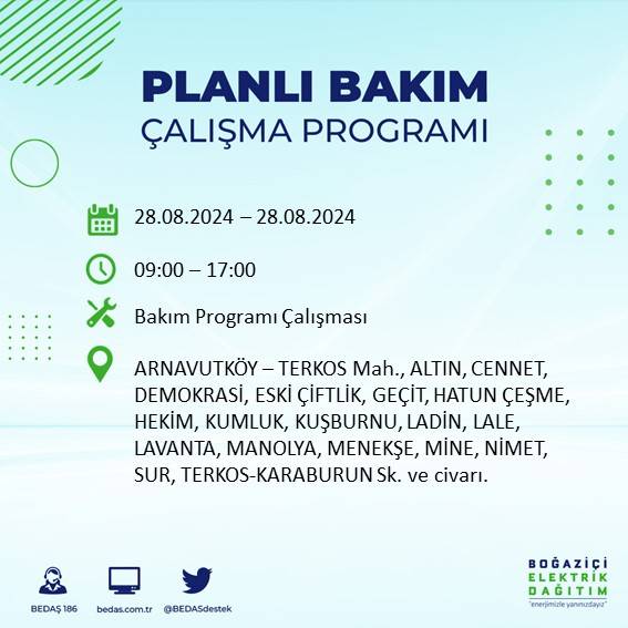 BEDAŞ açıkladı: İstanbul'da yarın elektrik kesintisi yaşanacak ilçeler 9