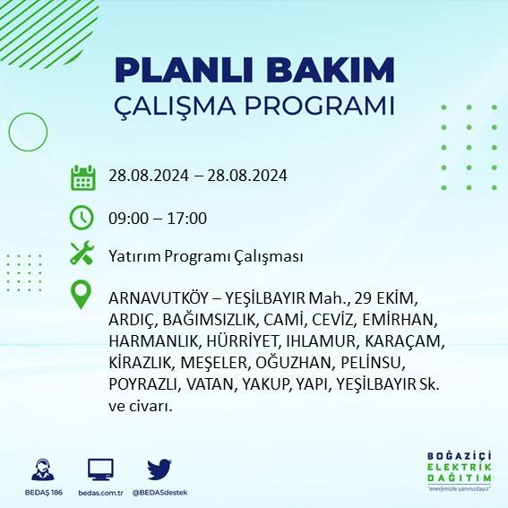 BEDAŞ açıkladı: İstanbul'da yarın elektrik kesintisi yaşanacak ilçeler 8