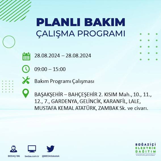 BEDAŞ açıkladı: İstanbul'da yarın elektrik kesintisi yaşanacak ilçeler 18