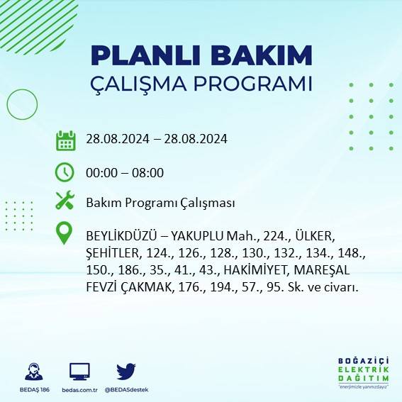 BEDAŞ açıkladı: İstanbul'da yarın elektrik kesintisi yaşanacak ilçeler 19