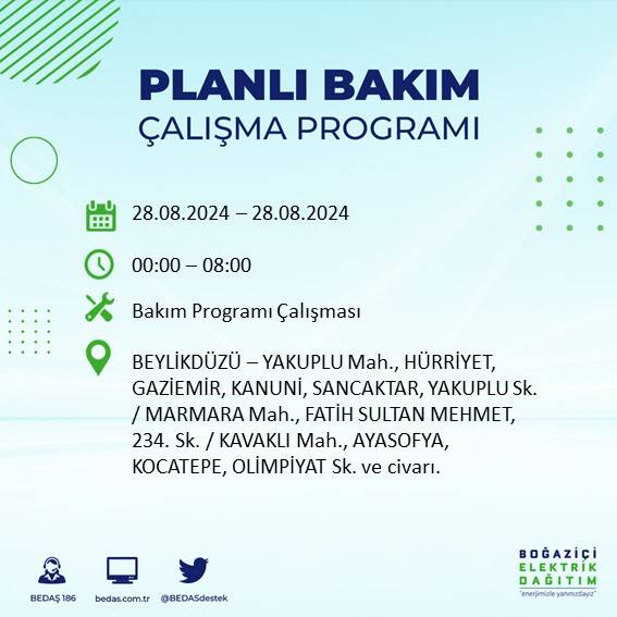 BEDAŞ açıkladı: İstanbul'da yarın elektrik kesintisi yaşanacak ilçeler 20