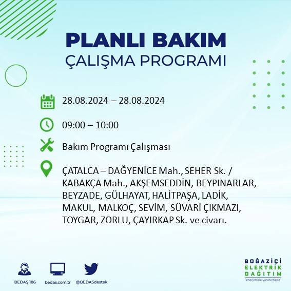 BEDAŞ açıkladı: İstanbul'da yarın elektrik kesintisi yaşanacak ilçeler 32