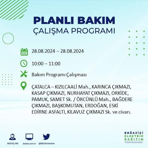 BEDAŞ açıkladı: İstanbul'da yarın elektrik kesintisi yaşanacak ilçeler 35