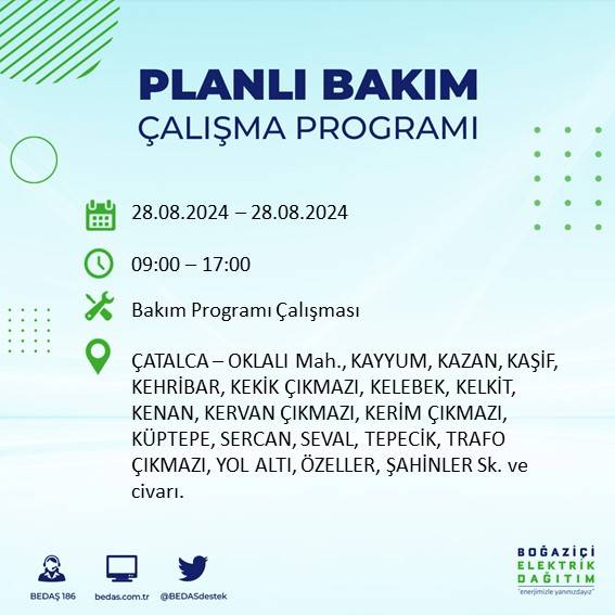 BEDAŞ açıkladı: İstanbul'da yarın elektrik kesintisi yaşanacak ilçeler 41