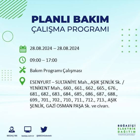 BEDAŞ açıkladı: İstanbul'da yarın elektrik kesintisi yaşanacak ilçeler 42