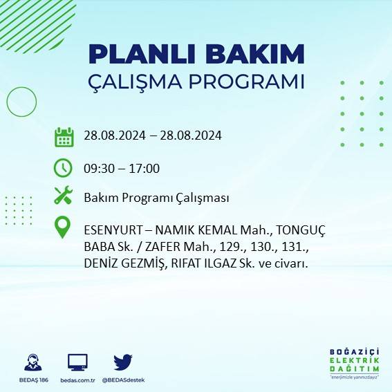 BEDAŞ açıkladı: İstanbul'da yarın elektrik kesintisi yaşanacak ilçeler 44