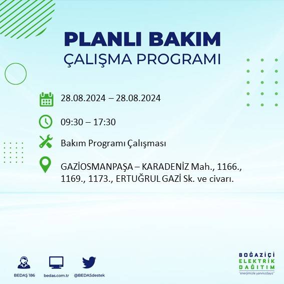 BEDAŞ açıkladı: İstanbul'da yarın elektrik kesintisi yaşanacak ilçeler 51