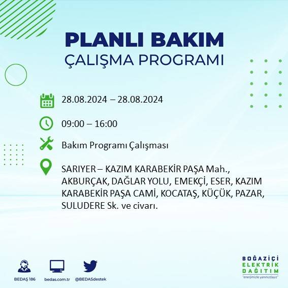 BEDAŞ açıkladı: İstanbul'da yarın elektrik kesintisi yaşanacak ilçeler 62