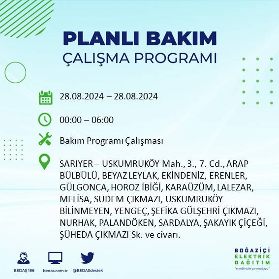 BEDAŞ açıkladı: İstanbul'da yarın elektrik kesintisi yaşanacak ilçeler 59